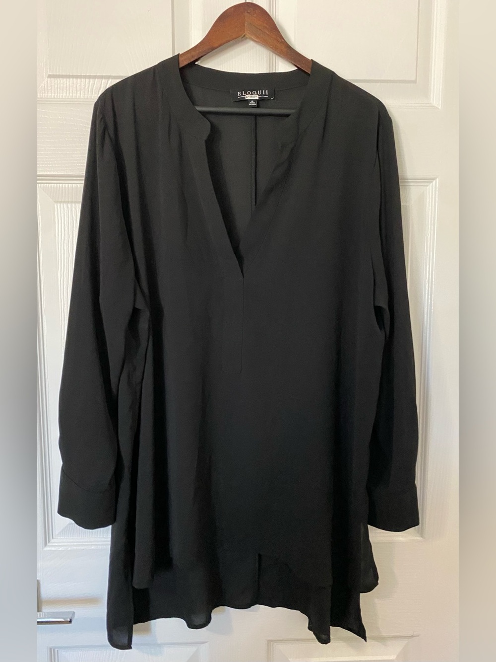 Eloquii Long Sleeve Black Blouse with Gold Cuff Buttons, Size 18